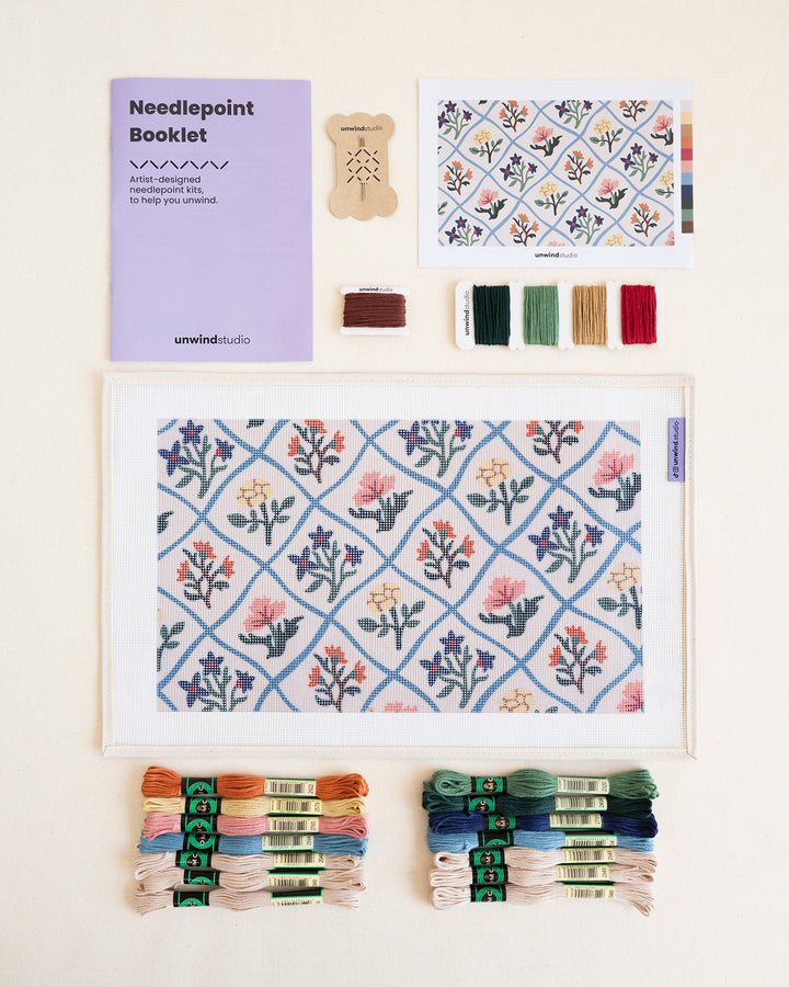 Flower Diamonds Needlepoint Cushion Kit
