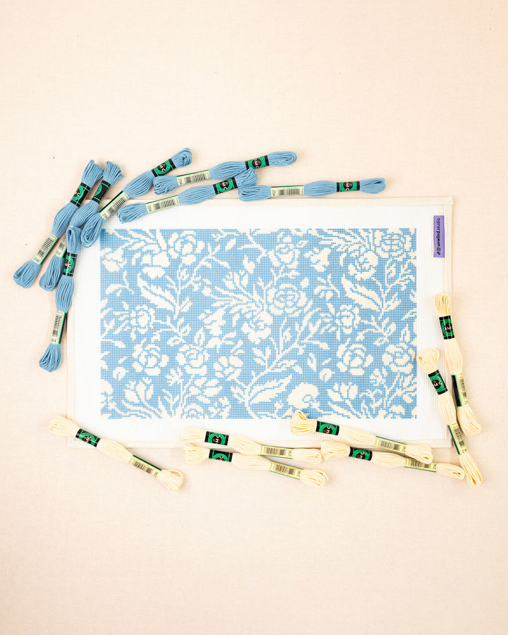 Laced Rose (Blue) Needlepoint Cushion Kit
