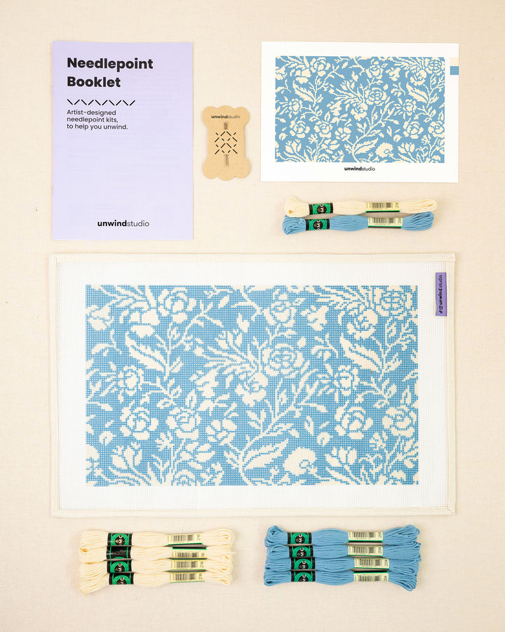 Laced Rose (Blue) Needlepoint Cushion Kit