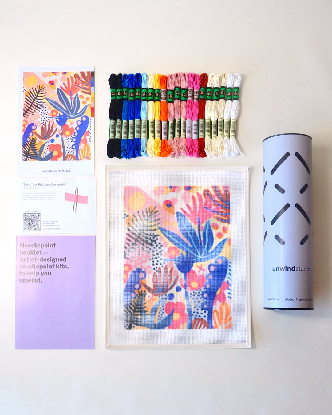 Camille abstract and modern design for a needlepoint kit by Unwind Studio in collaboration with artist Ponnopozz