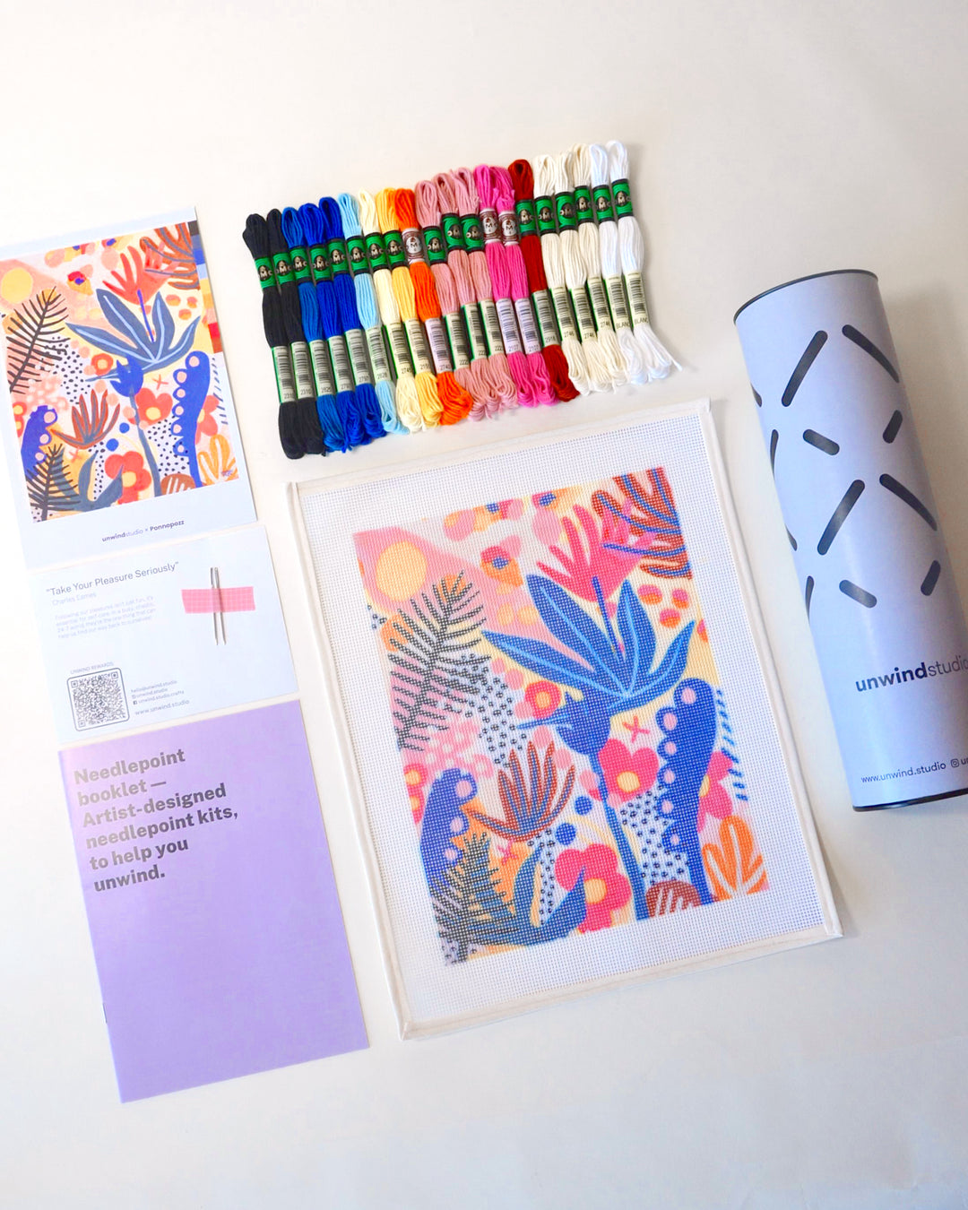 Camille abstract and modern design for a needlepoint kit by Unwind Studio in collaboration with artist Ponnopozz