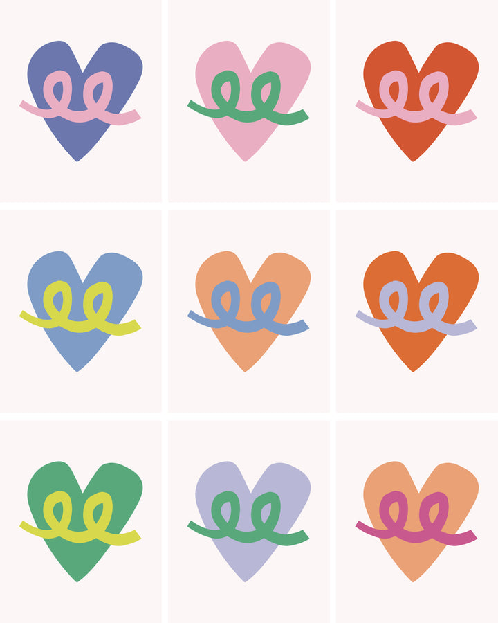 Color variations and suggestions for a heart embroidery patch with needlepoint kit for kids