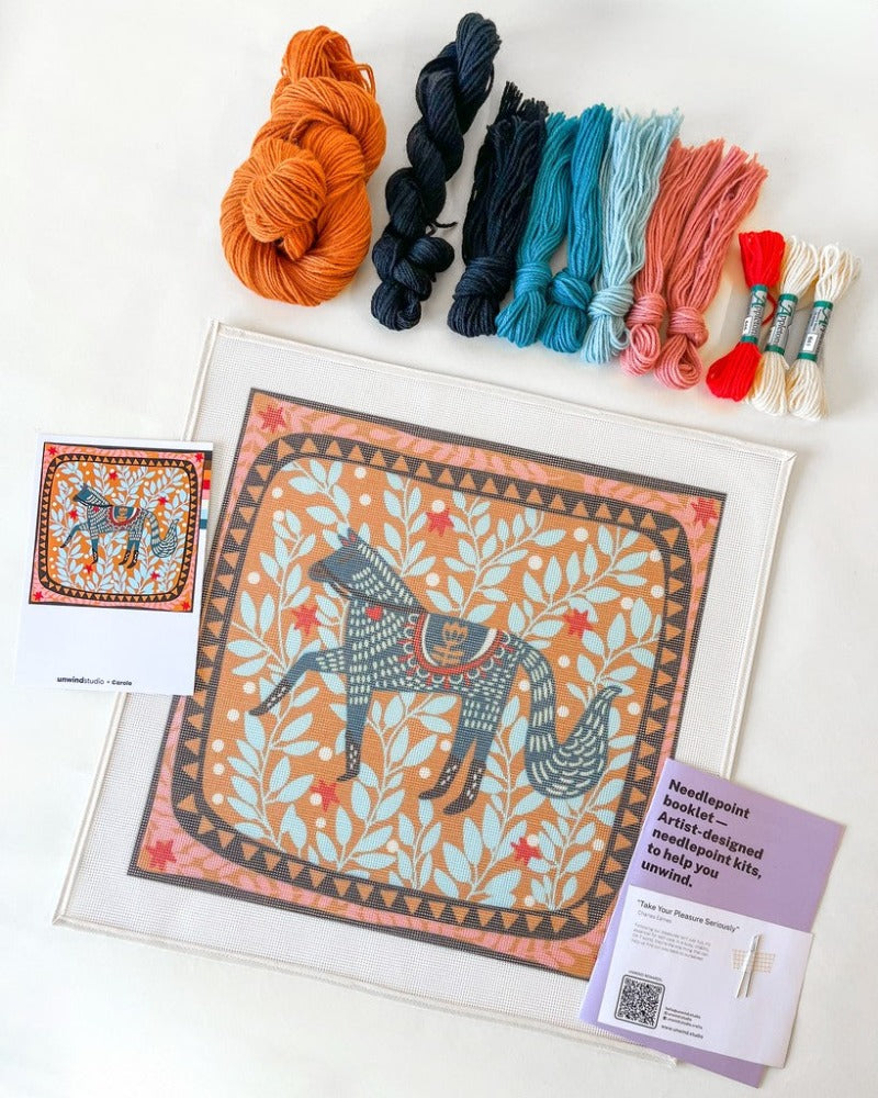 Folk Horse Needlepoint Cushion Kit by Unwind Studio