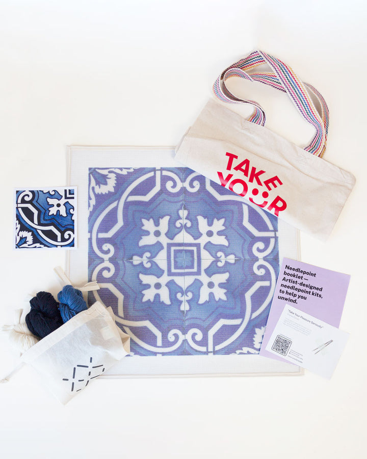 Portuguese Tile Needlepoint Cushion Kit by Unwind Studio