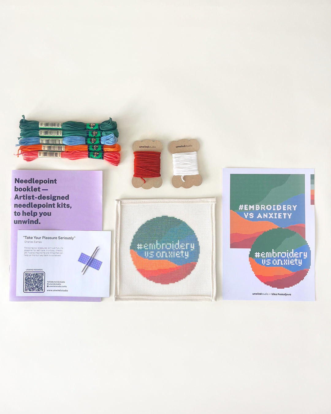 "Embroidery VS Anxiety": Mental Health Awareness Ornament Needlepoint Kit by Unwind Studio