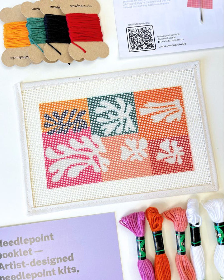 Fleur de Neige Needlepoint Kit for Clutch Insert/Phone Holder by Unwind Studio