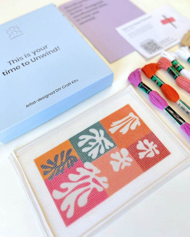 Fleur de Neige Needlepoint Kit for Clutch Insert/Phone Holder by Unwind Studio