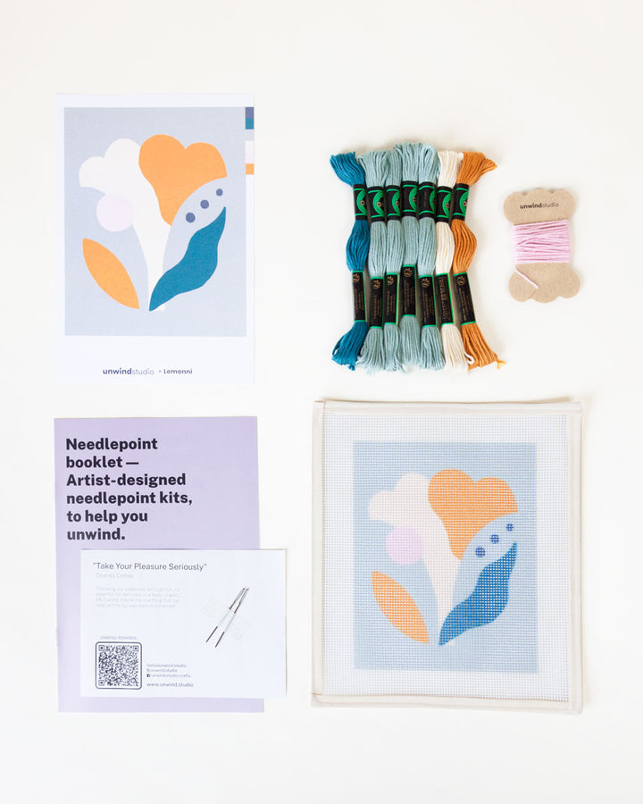 Modern floral study design small needlepoint kit by Unwind Studio and LEMONNI