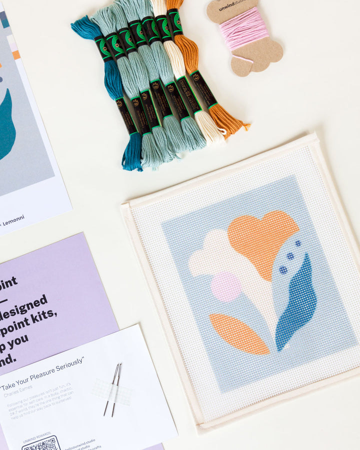 Modern floral study design small needlepoint kit by Unwind Studio and LEMONNI