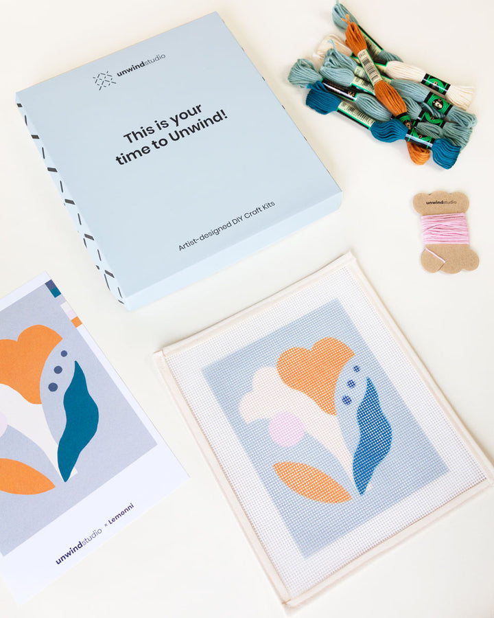 Modern floral study design small needlepoint kit by Unwind Studio and LEMONNI