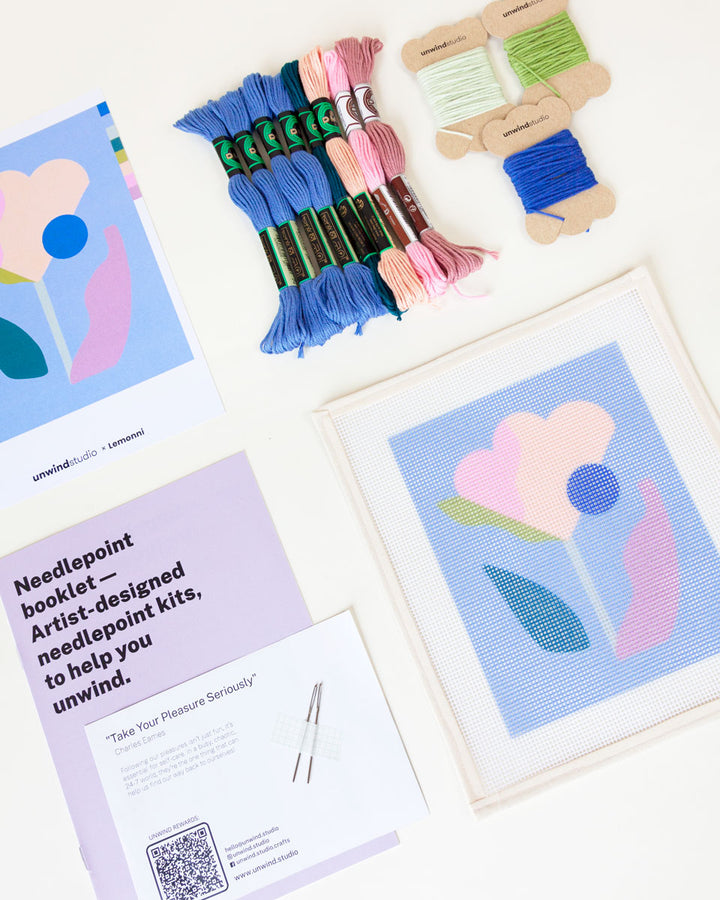 Modern floral study design small needlepoint kit by Unwind Studio and LEMONNI