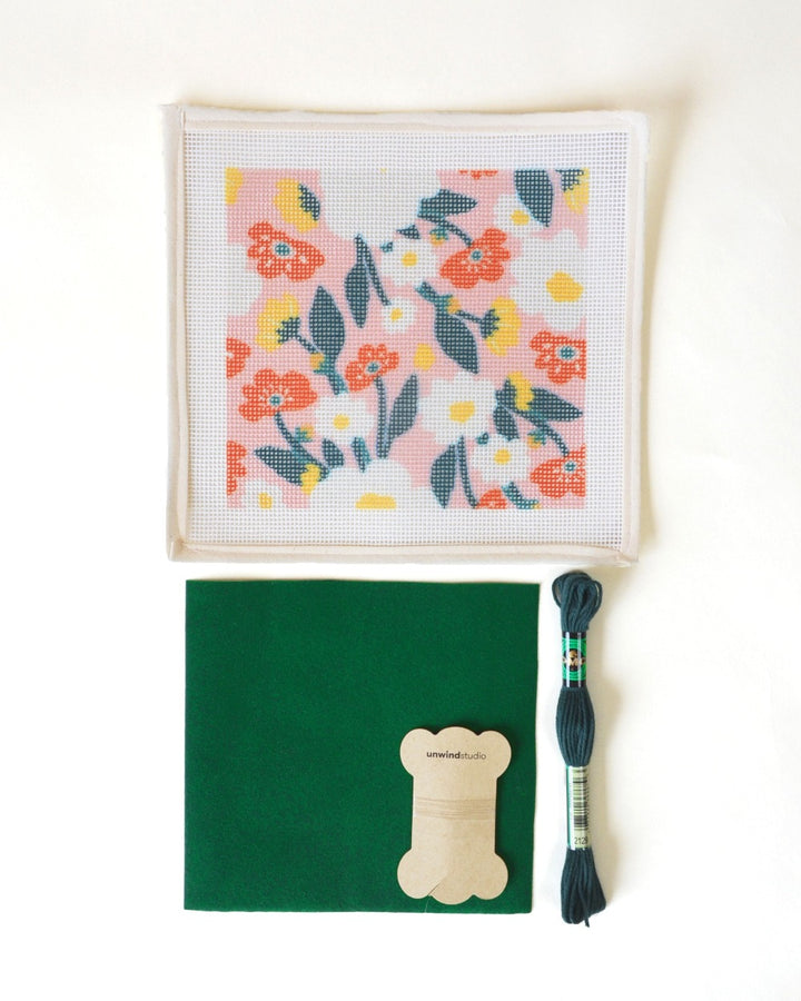 Contemporary Floral Pattern Needlepoint Sunglasses Case Kit by Unwind Studio