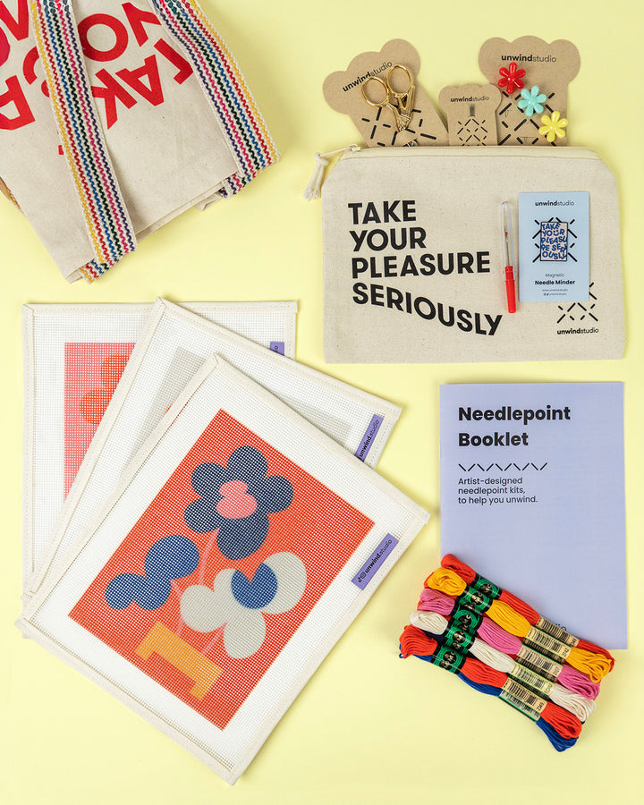 NEEDLEPOINT STARTER KIT "Flower Trio"
