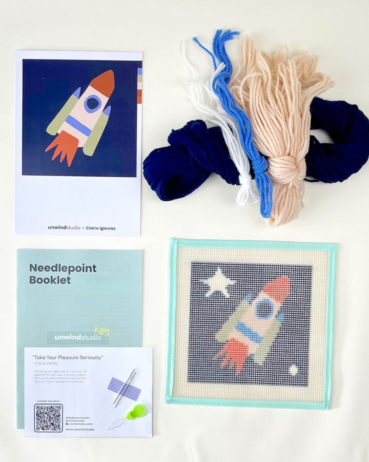 Rocket to the Stars Needlepoint Kit for Kids by Unwind Studio
