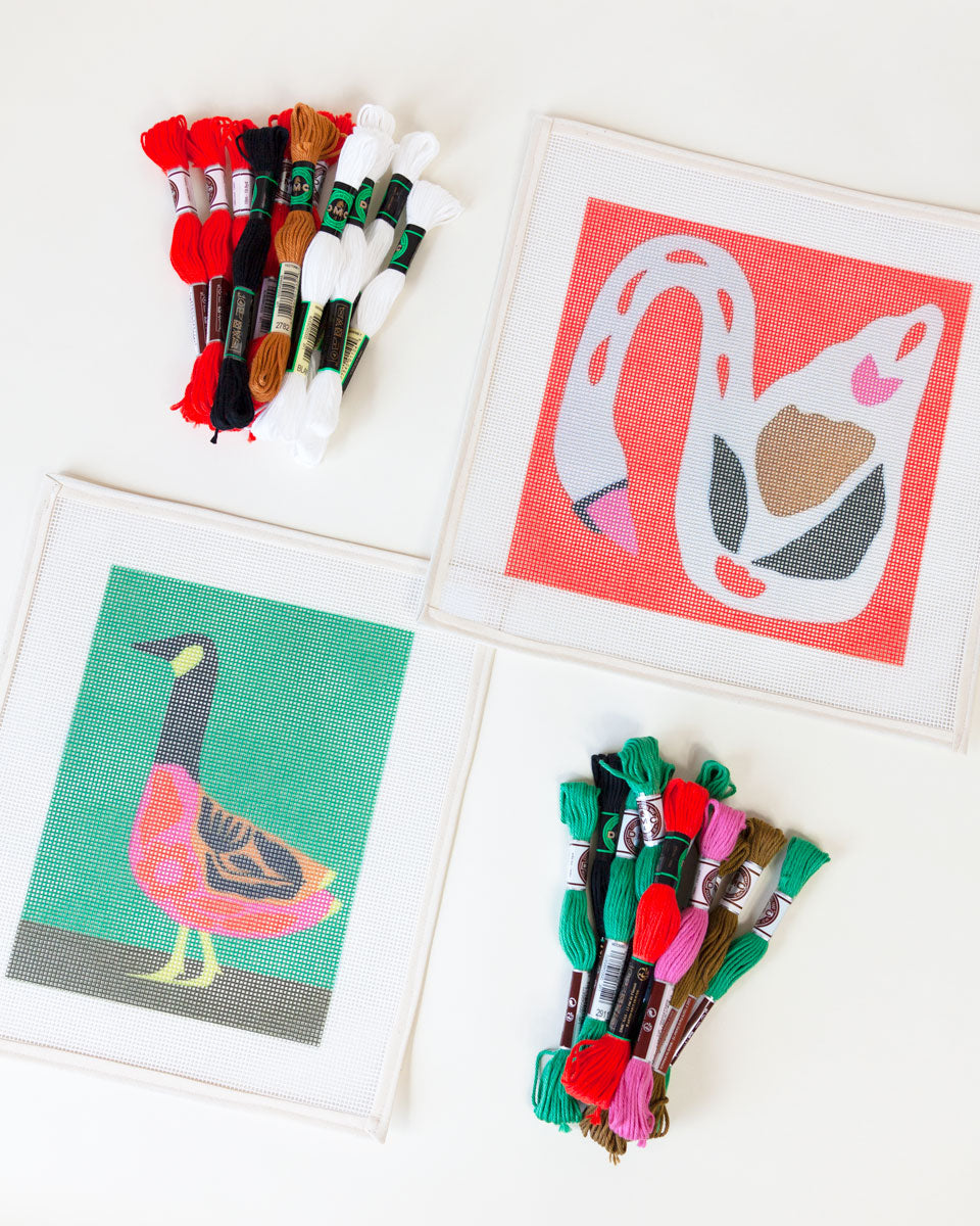 Folk Goose design for needlepoint kit by Unwind Studio in collaboration with Bekah Worley