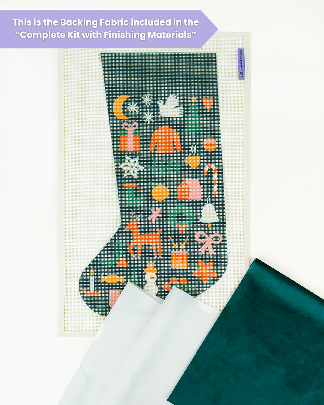 Folk Christmas Stocking Needlepoint Kit (Dark Green)