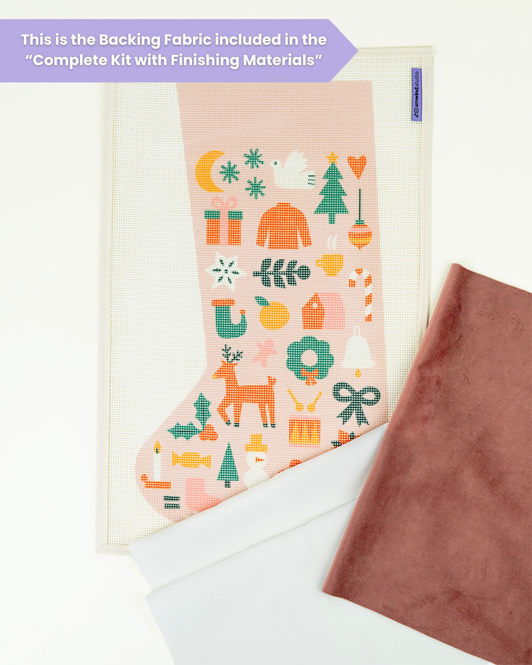 Folk Christmas Stocking Needlepoint Kit (Light Pink)