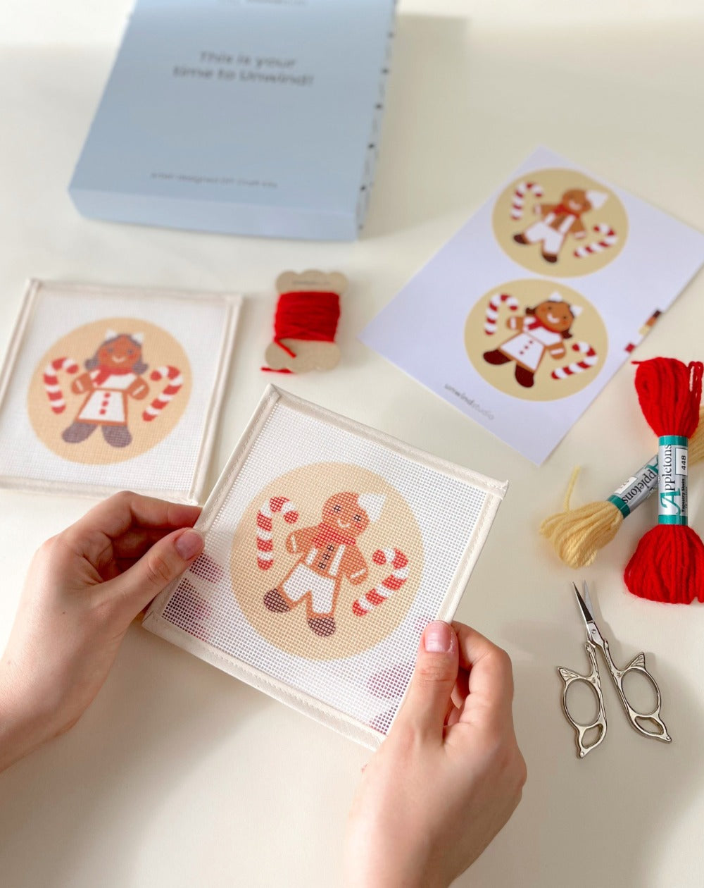 Gingerbread Boy Needlepoint Ornament Kit by Unwind Studio