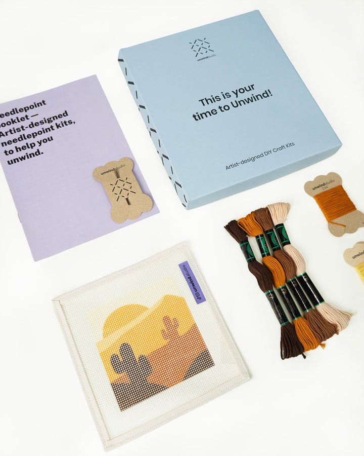 Gold Desert Coaster- Canva, threads, needles, booklet and packaging 