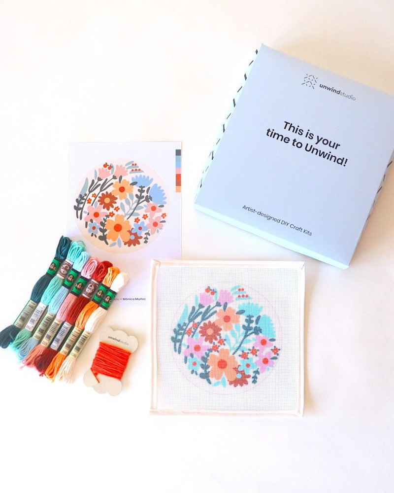 Floral Embroidery Kit, Needlepoint Kit, Craft Kit - Folksy