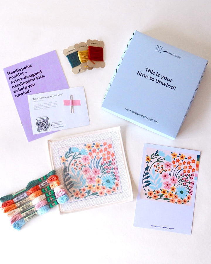 Happy Flowers Needlepoint Kit (square) by Unwind Studio