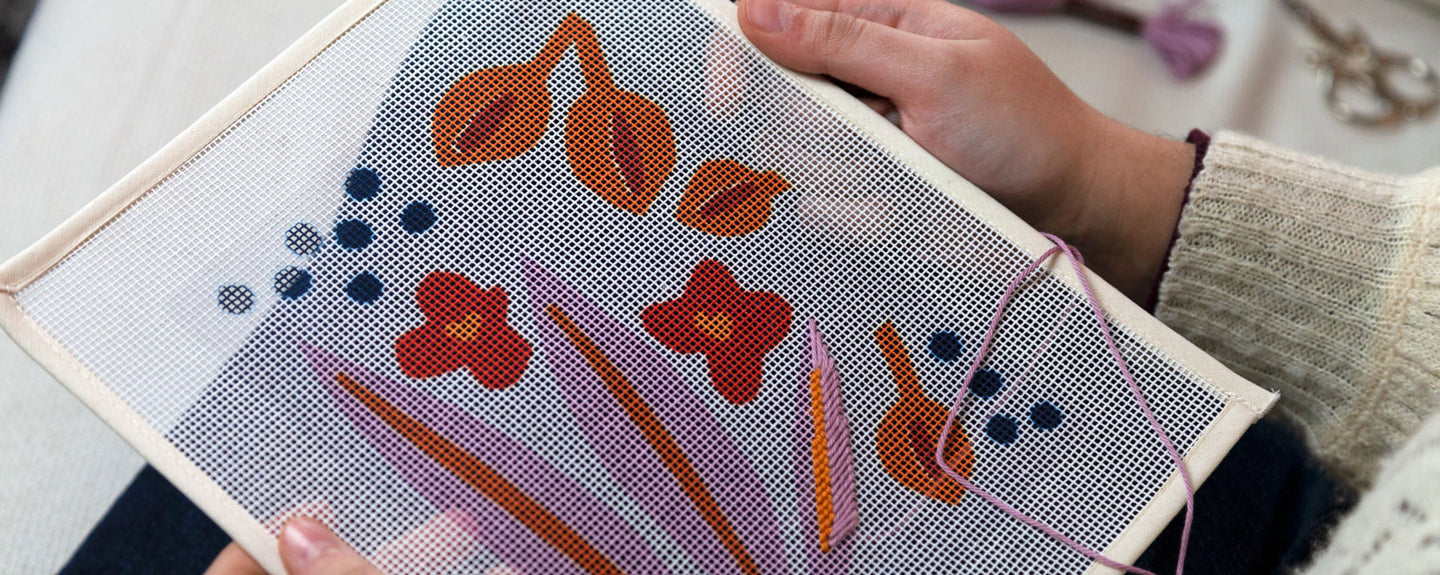Needlepoint design of floral aesthetics with earthy colors