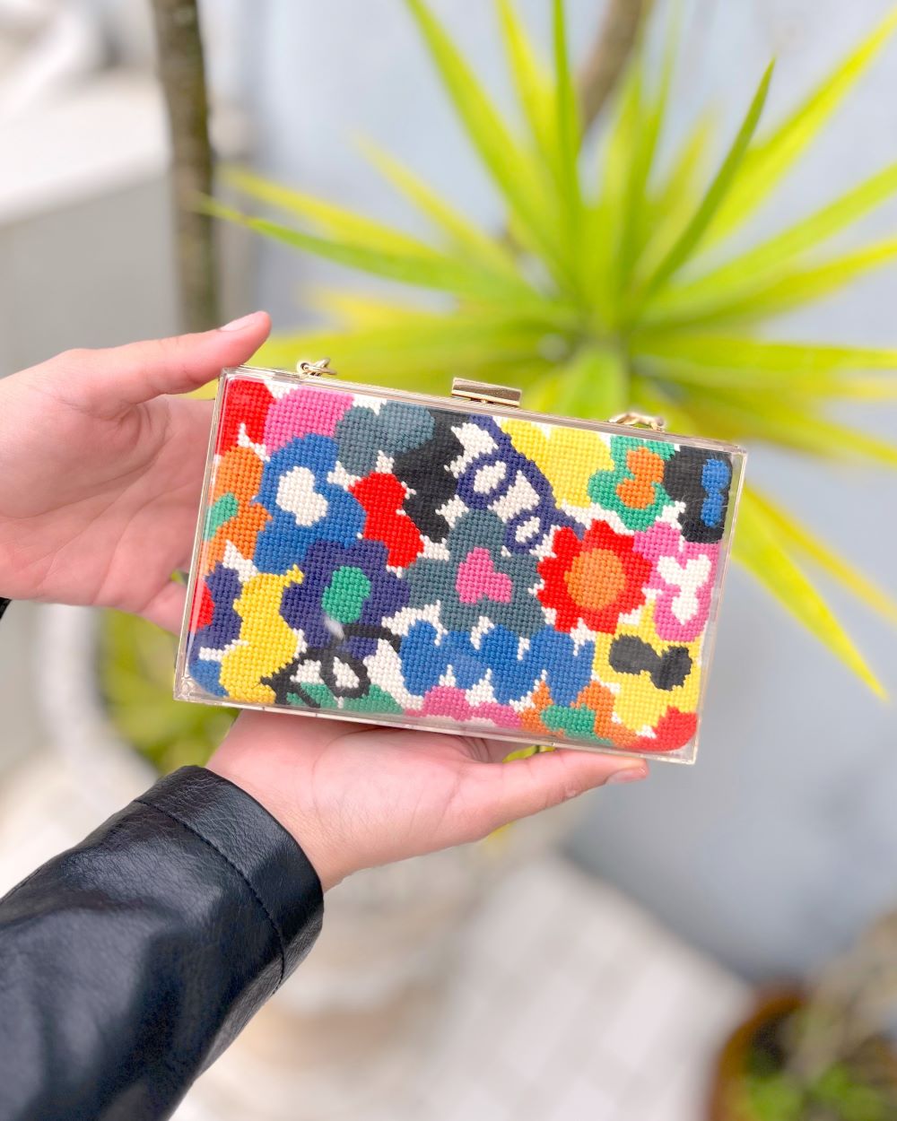 Jungley Flowers Needlepoint Kit for Clutch Insert/Phone Holder by Unwind Studio