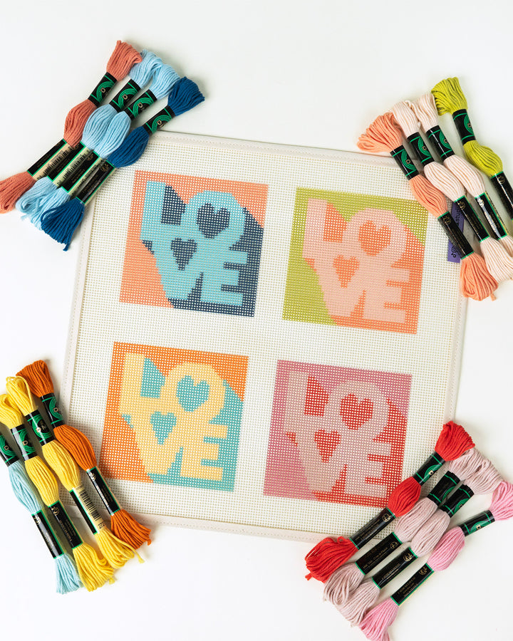 Set of four of our LOVE Coasters- Canva and threads

