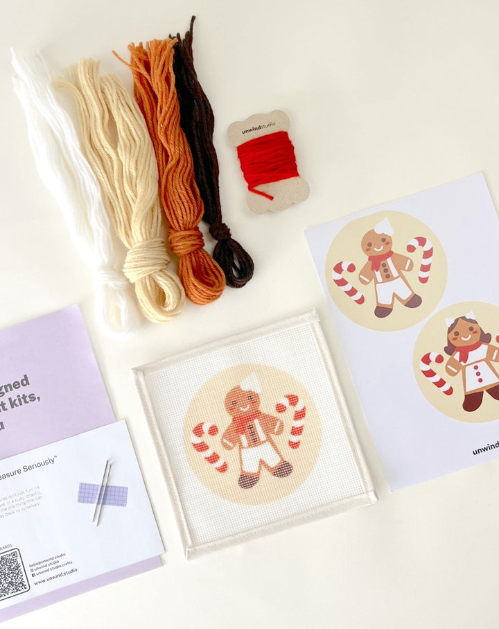 Gingerbread Boy Needlepoint Ornament Kit by Unwind Studio