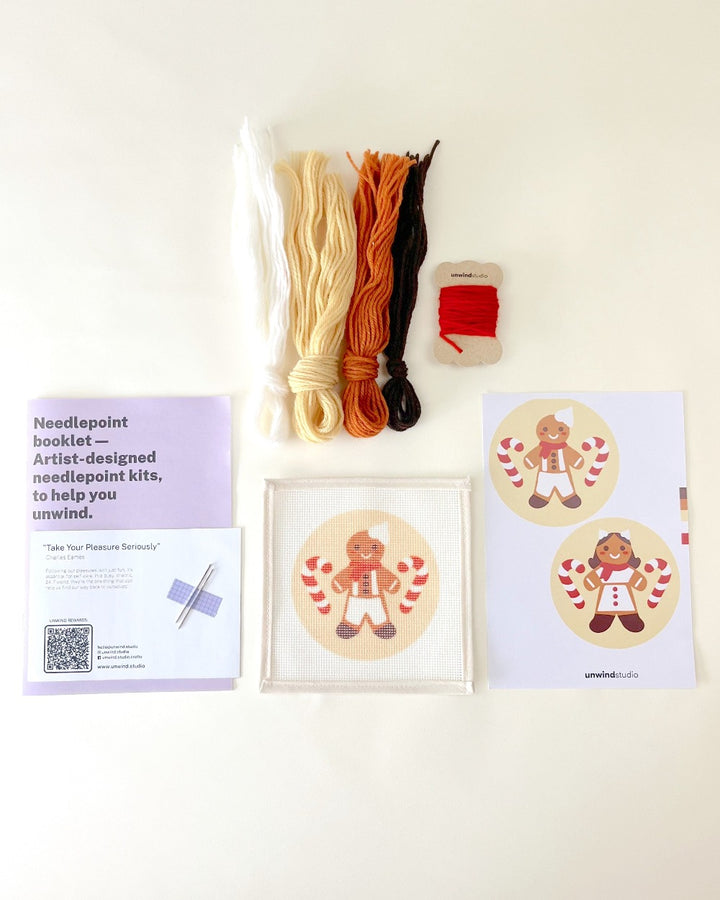 Gingerbread Boy Needlepoint Ornament Kit by Unwind Studio