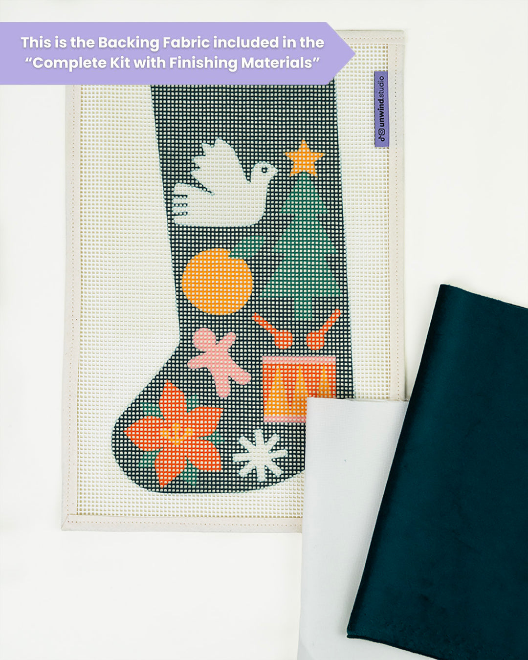 Mini Christmas Stocking Needlepoint Kit - Folk Pattern (Dark Green)