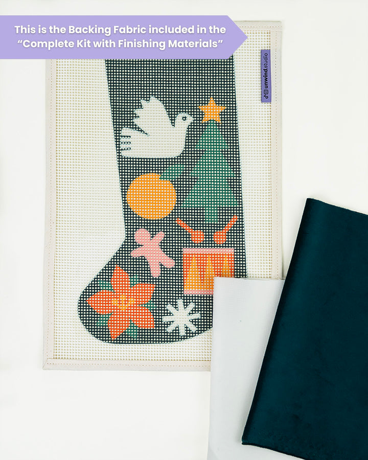 Mini Christmas Stocking Needlepoint Kit - Folk Pattern (Dark Green)