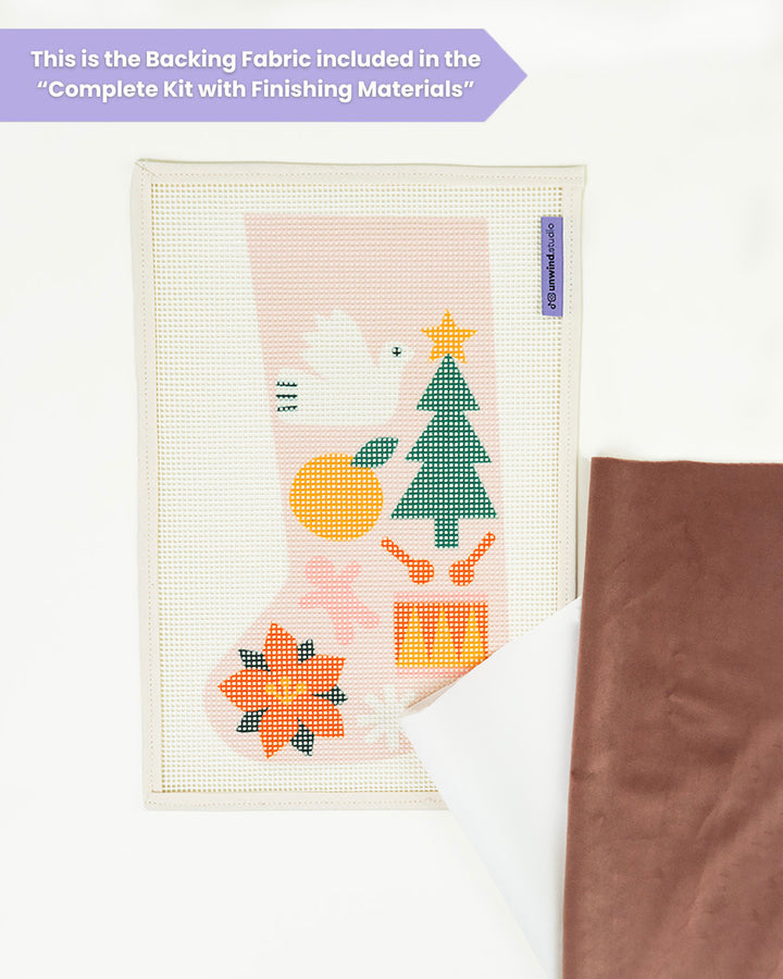 Mini Christmas Stocking Needlepoint Kit - Folk Pattern (Light Pink)