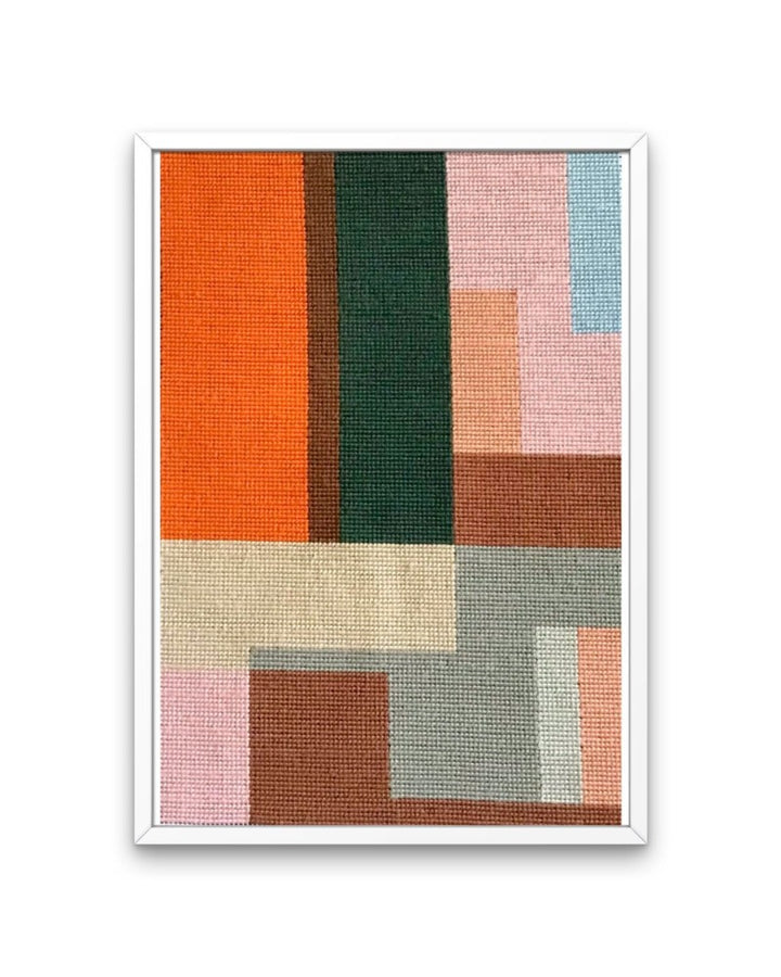 Needlepoint canvas of geometric colorful illustration with color blocks