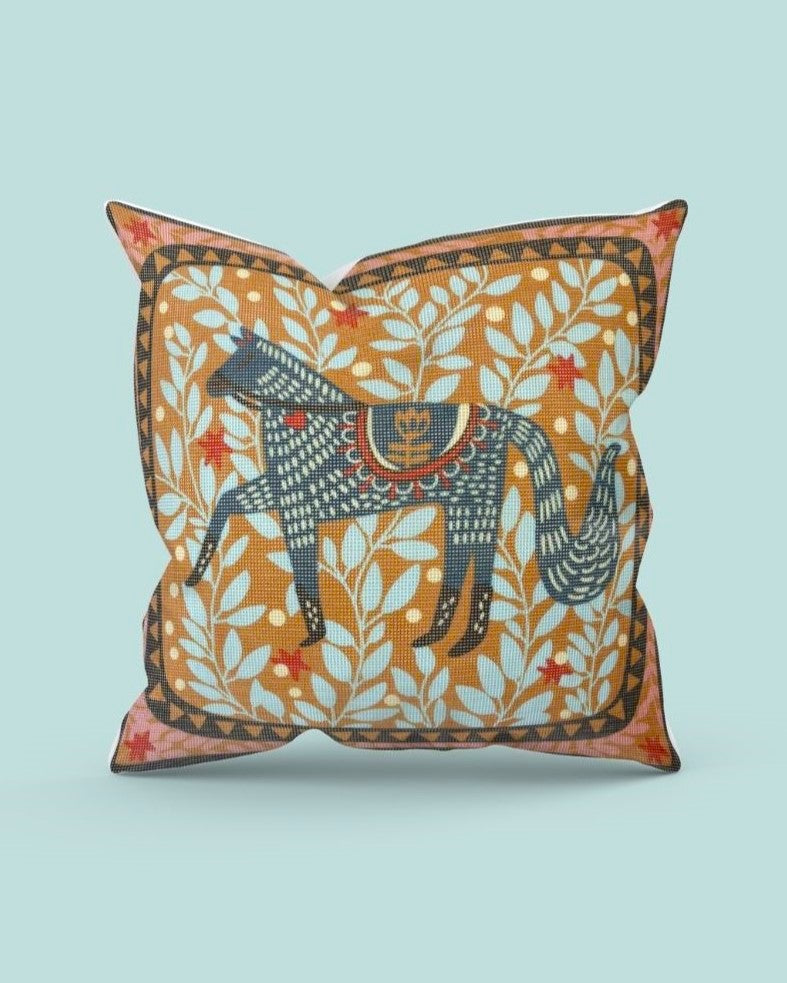 Folk Horse Needlepoint Cushion Kit by Unwind Studio