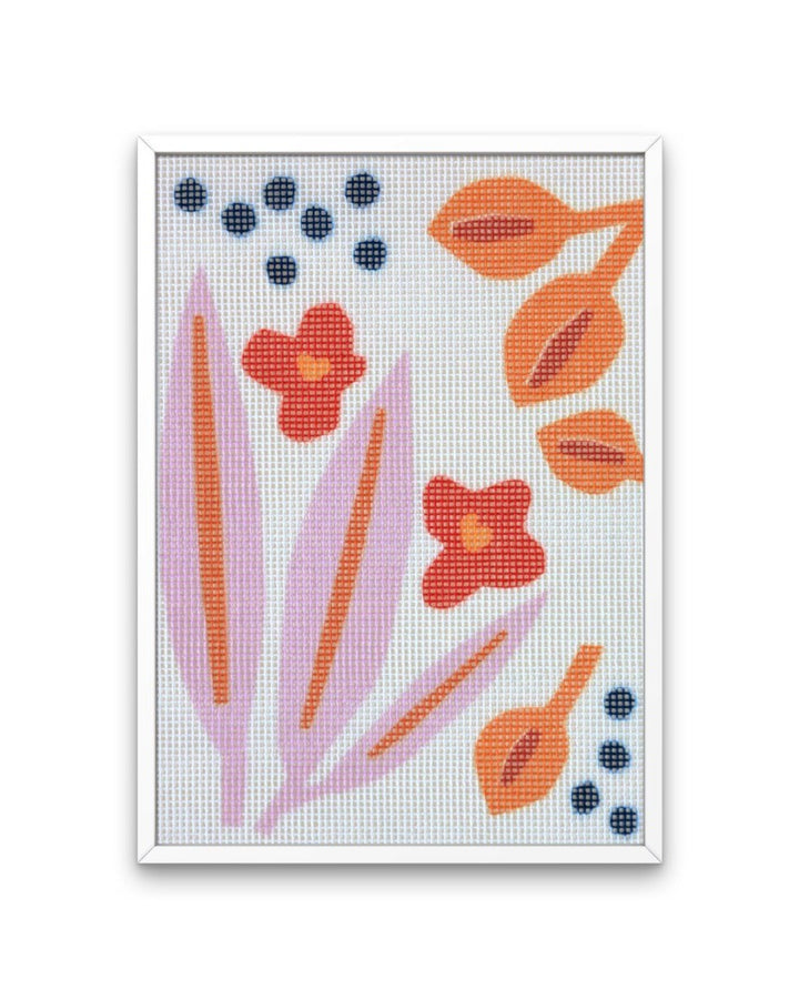 Needlepoint kit with illustration of flowers and leaves