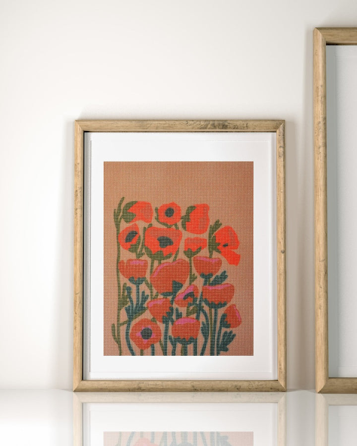 Poppy Flower design for a needlepoint kit by Unwind Studio in collaboration with artist Bekah Worley