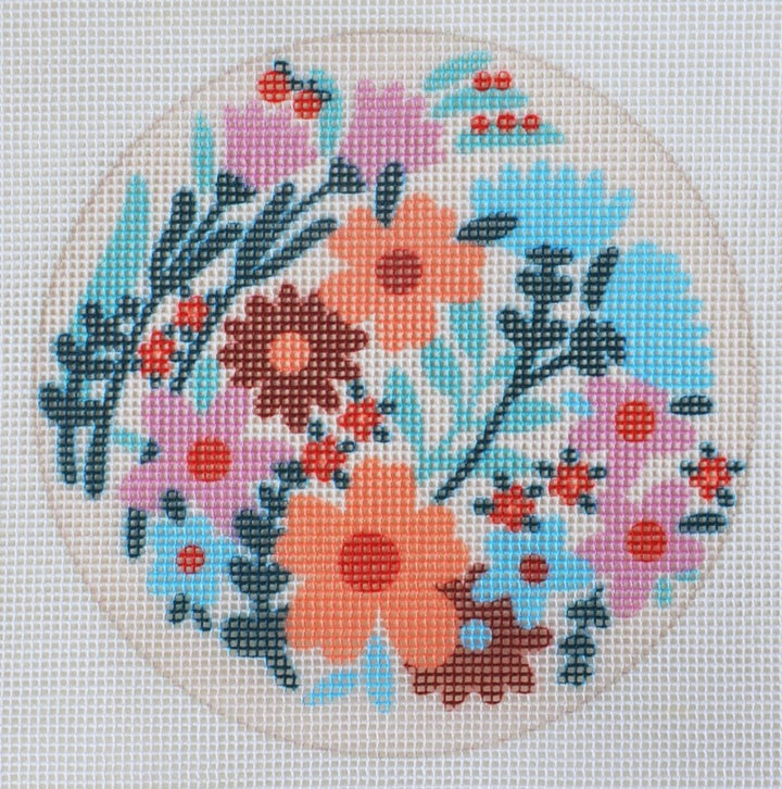 Happy Flowers floral modern design for a needlepoint kit by Unwind Studio in collaboration with artist Moniquilla