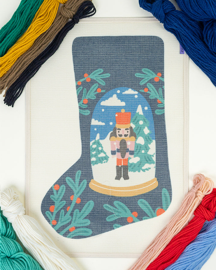 Nutcracker in a Snow Globe Stocking Needlepoint Kit