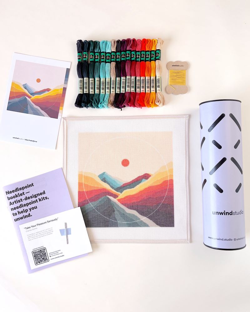 Orange and Teal Mountain Needlepoint Kit by Unwind Studio