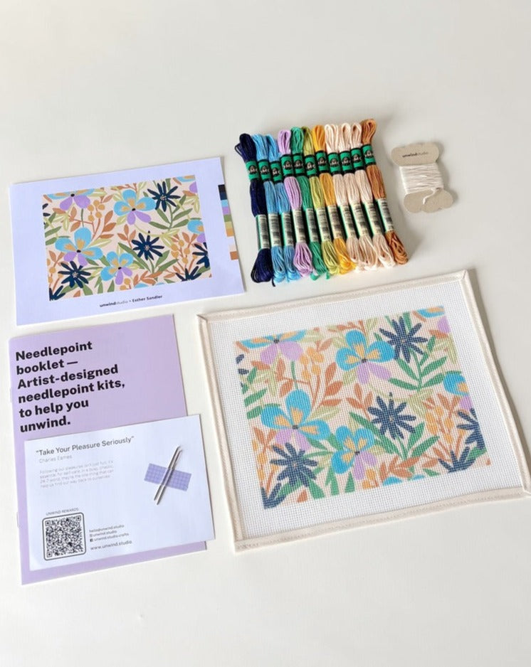 Clutch Pansy Parade Needlepoint Kit by Unwind Studio