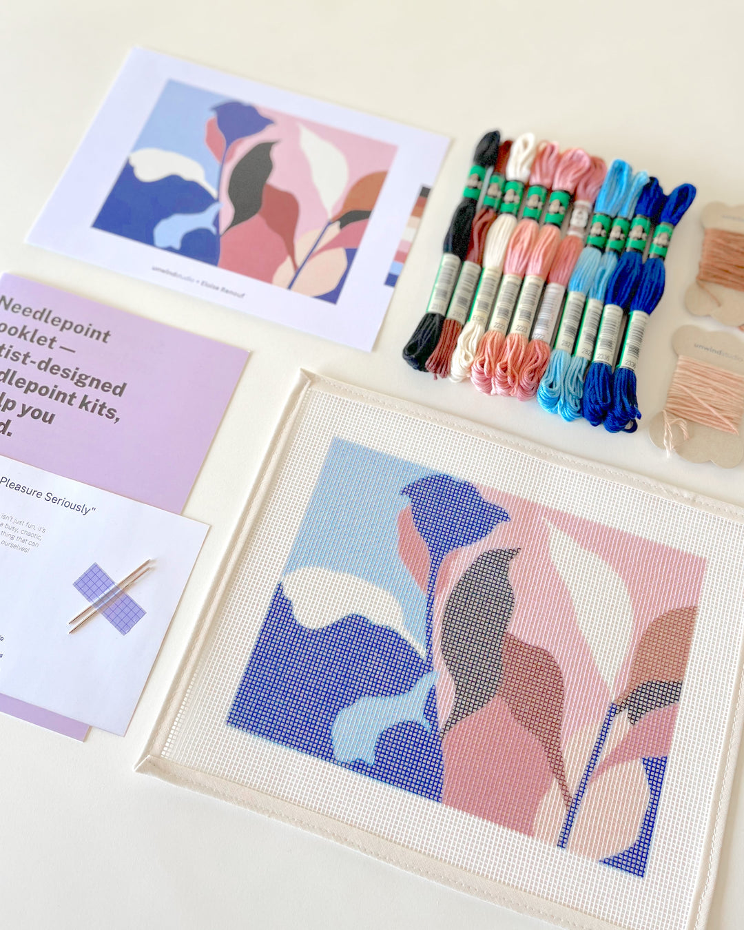 Clutch Pink Foliage Needlepoint Kit by Unwind Studio