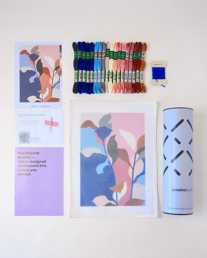 Pink Foliage Needlepoint Kit by Unwind Studio
