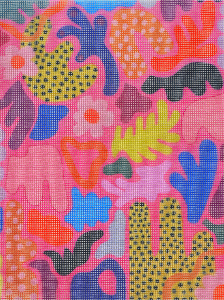 Polly abstract and modern design for a needlepoint kit by Unwind Studio in collaboration with artist Ponnopozz