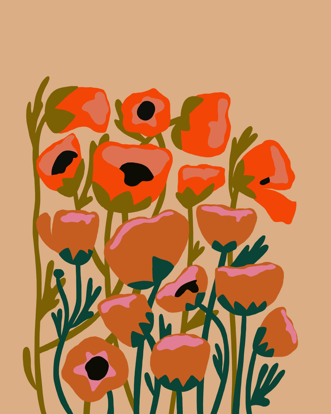 Poppy Flower design for a needlepoint kit by Unwind Studio in collaboration with artist Bekah Worley