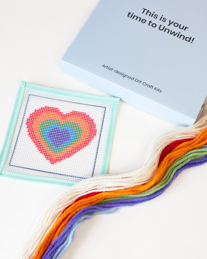 Rainbow Heart Needlepoint Kit for Kids by Unwind Studio