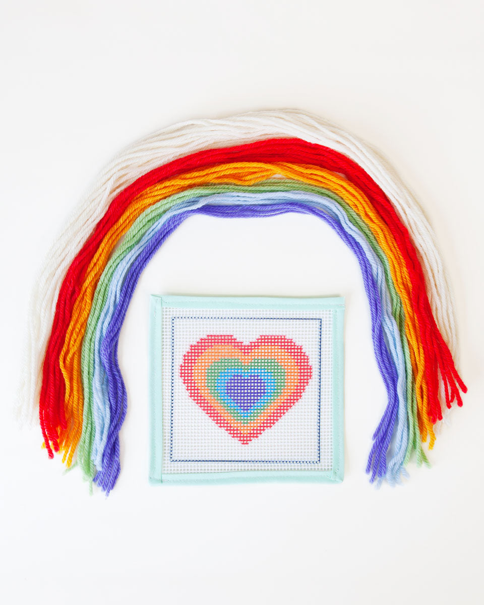 Rainbow Heart Needlepoint Kit. Create a patch craft for kits. Needlepoint patch kit!