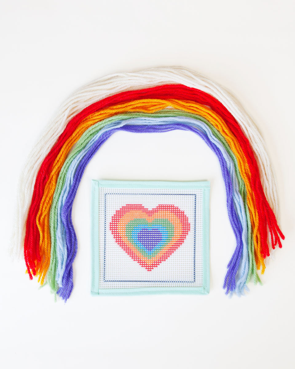 Rainbow Heart Needlepoint Kit for Kids by Unwind Studio