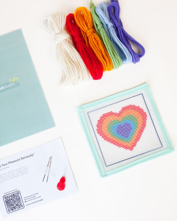 Rainbow Heart Needlepoint Kit for Kids by Unwind Studio