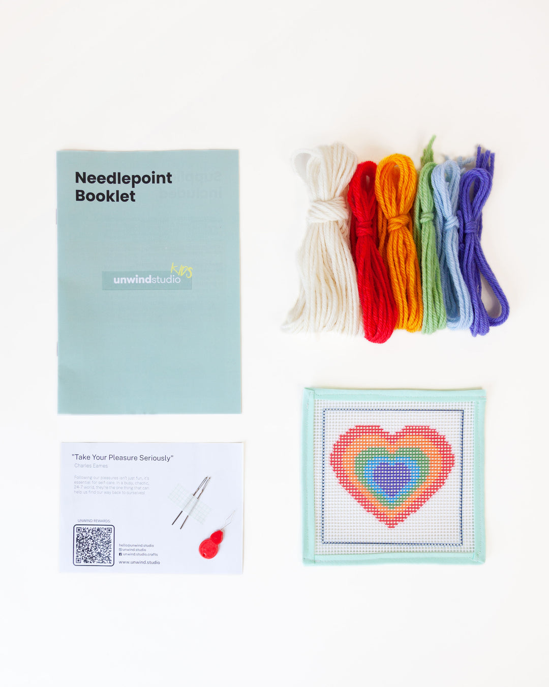 Rainbow Heart Needlepoint Kit for Kids by Unwind Studio